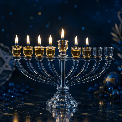 Glowing Hanukkah Menorah in Blue Gold