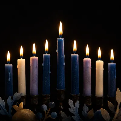 Hanukkah Menorah with Blue and Gold Candles