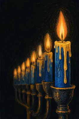 Hanukkah Menorah Candles in Blue and Gold