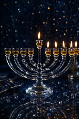 Glowing Hanukkah Menorah in Blue and Gold