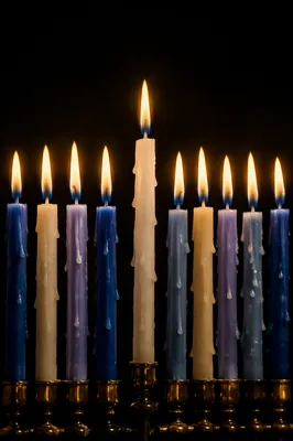 Hanukkah Menorah with Blue and Gold Candles