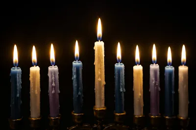 Hanukkah Menorah with Nine Lit Candles