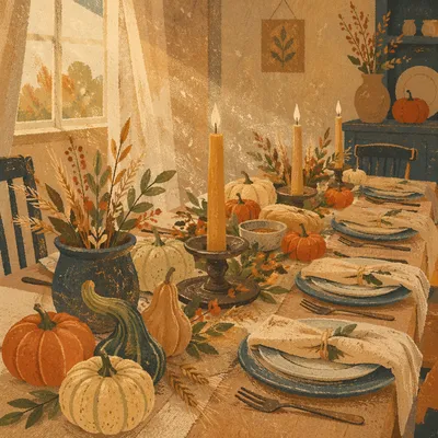 Rustic Autumn Harvest Table with Gourds