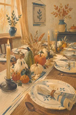Rustic Autumn Harvest Table with Candles