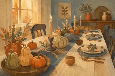 Rustic Autumn Harvest Table with Gourds