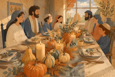 Rustic Autumn Harvest Table with Gourds