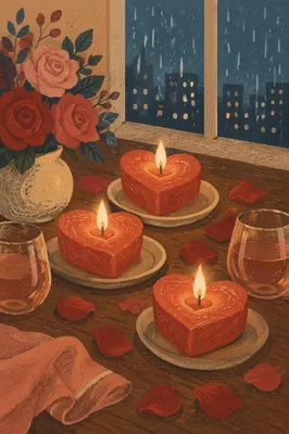 Heart Shaped Candles on Romantic Evening Table
