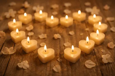 Heart Shaped Candles on Rustic Wood