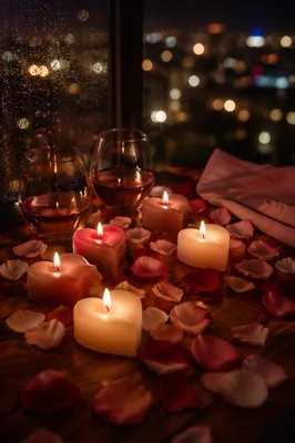 Heart Shaped Candles on Romantic Evening Table
