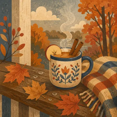 Cozy Hot Apple Cider on Autumn Porch