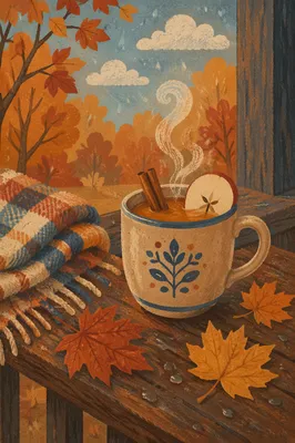 Cozy Hot Apple Cider on Autumn Porch