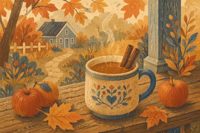 Cozy Hot Apple Cider Autumn Scene