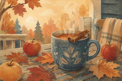 Cozy Hot Apple Cider on Autumn Porch