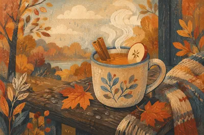 Cozy Hot Apple Cider on Autumn Porch