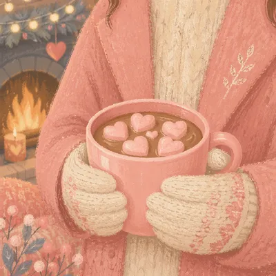 Cozy Hot Chocolate by Winter Fireplace