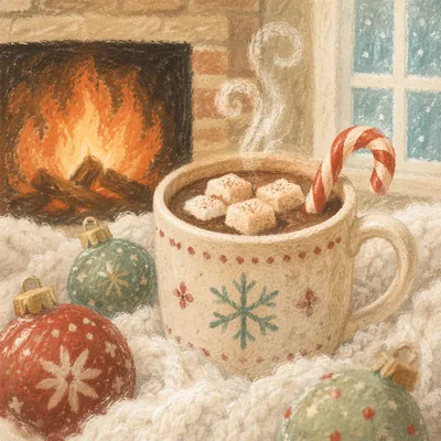 Cozy Hot Chocolate by Winter Fireplace
