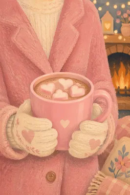 Cozy Hot Chocolate by Winter Fireplace