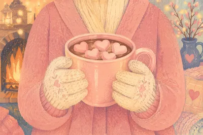 Cozy Hot Chocolate by Winter Fireplace