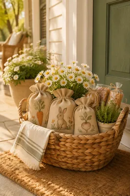 Cozy Housewarming Basket at Front Door