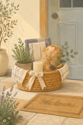 Welcoming Housewarming Gift Basket at Doorstep