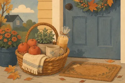 Autumn Housewarming Basket at Welcoming Doorstep