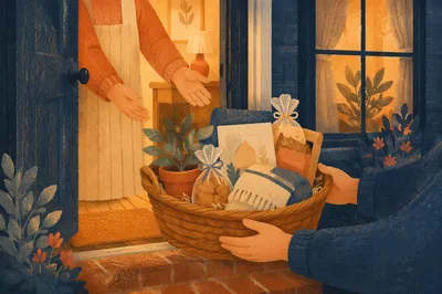 Welcoming Housewarming Gift Basket at Doorstep