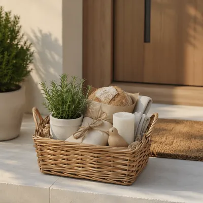Welcoming Housewarming Gift Basket at Doorstep