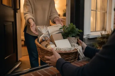Welcoming Housewarming Basket at Evening Doorstep