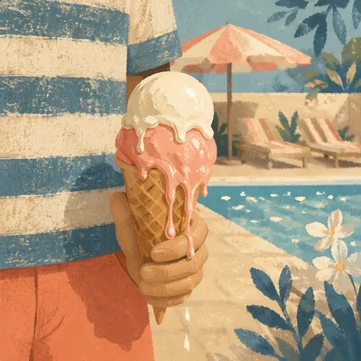 Melting Ice Cream Cone by Poolside