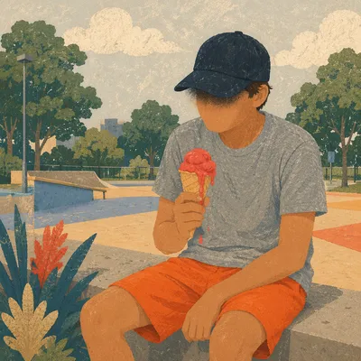 Melting Ice Cream Cone in Summer Park