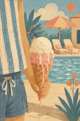 Melting Ice Cream Cone by Poolside