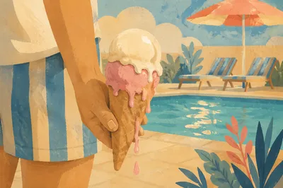 Melting Ice Cream Cone by Summer Pool