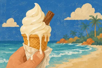 Melting Vanilla Cone on Sunny Beach