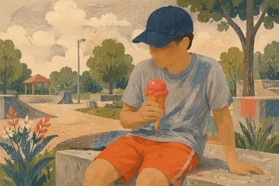 Melting Red Ice Cream on Summer Cone