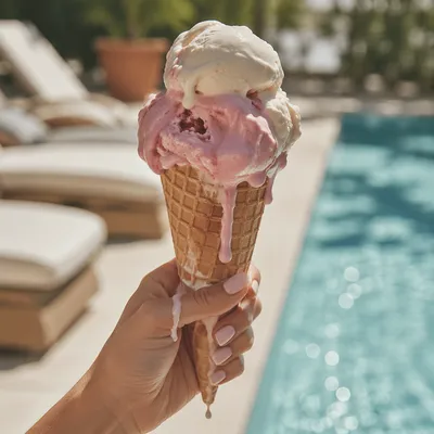 Melting Ice Cream Cone by Sunny Poolside