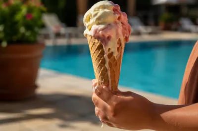 Melting Ice Cream Cone by Sunny Pool