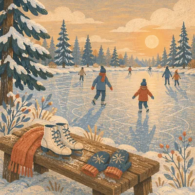 Golden Hour Ice Skating on Frozen Pond