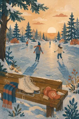 Frozen Pond Ice Skating at Golden Hour