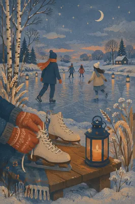Cozy Ice Skating on Frozen Pond