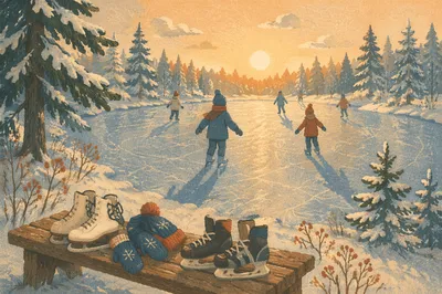 Frozen Pond Ice Skating Winter Scene