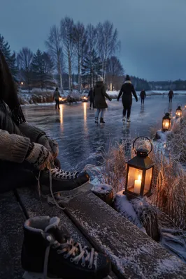 Blue Hour Skating on Frozen Pond