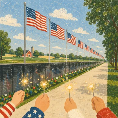 Patriotic Sparklers Along Independence Day Walkway