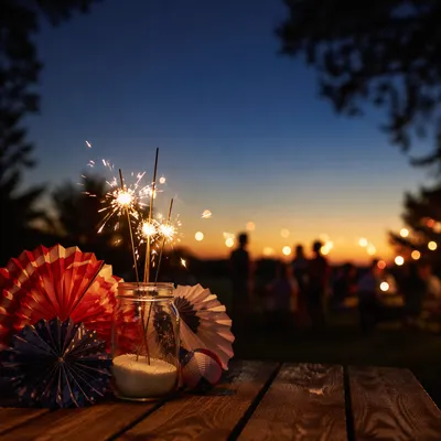 Patriotic Sparklers on Rustic Summer Table