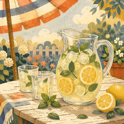 Refreshing Summer Lemonade Pitcher on Patio Table