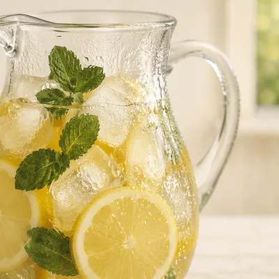 Refreshing Lemonade Pitcher with Mint and Ice