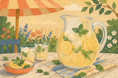 Refreshing Summer Lemonade Pitcher on Patio Table