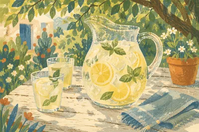 Refreshing Lemonade Pitcher on Summer Patio