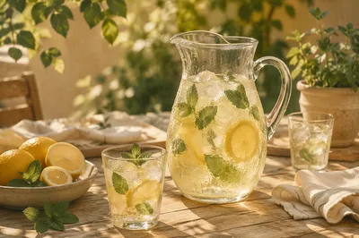 Sunlit Lemonade Pitcher with Mint and Ice