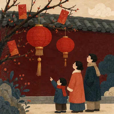 Red Lanterns and Envelopes Lunar New Year