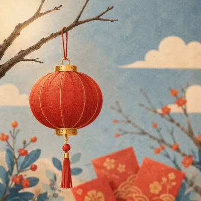 Lunar New Year Lantern and Red Envelopes